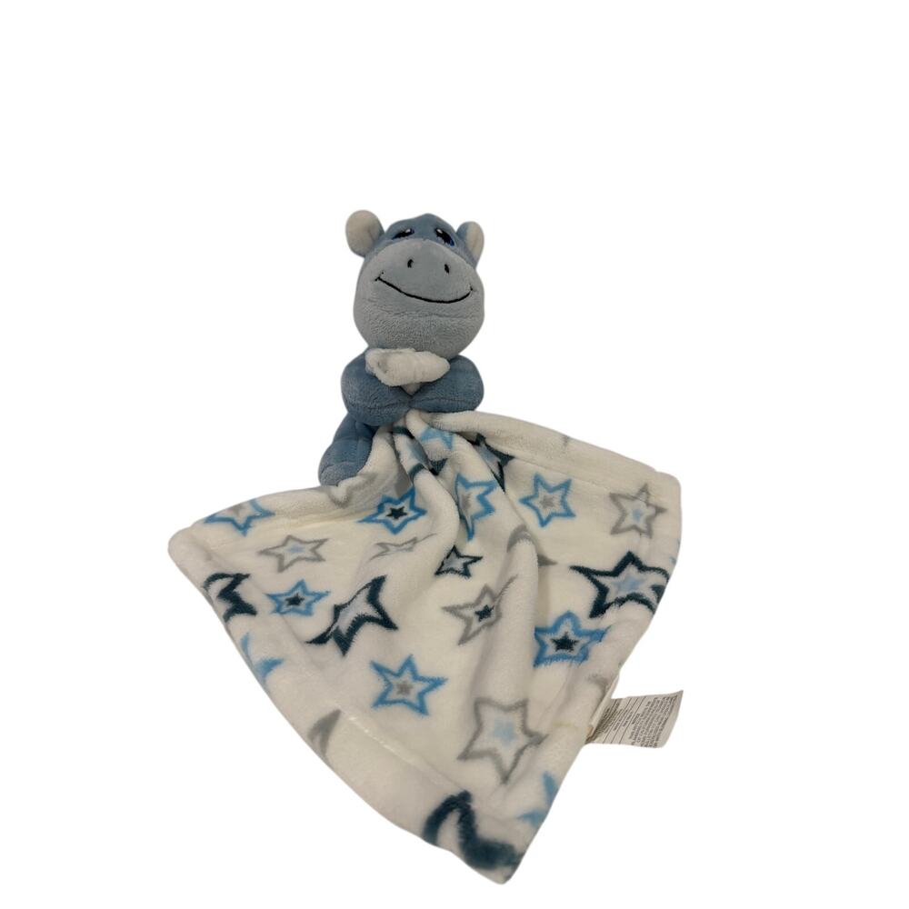 Little Beginnings Blue Hippo Stars Huggings Baby Lovey Plush Security Blanket